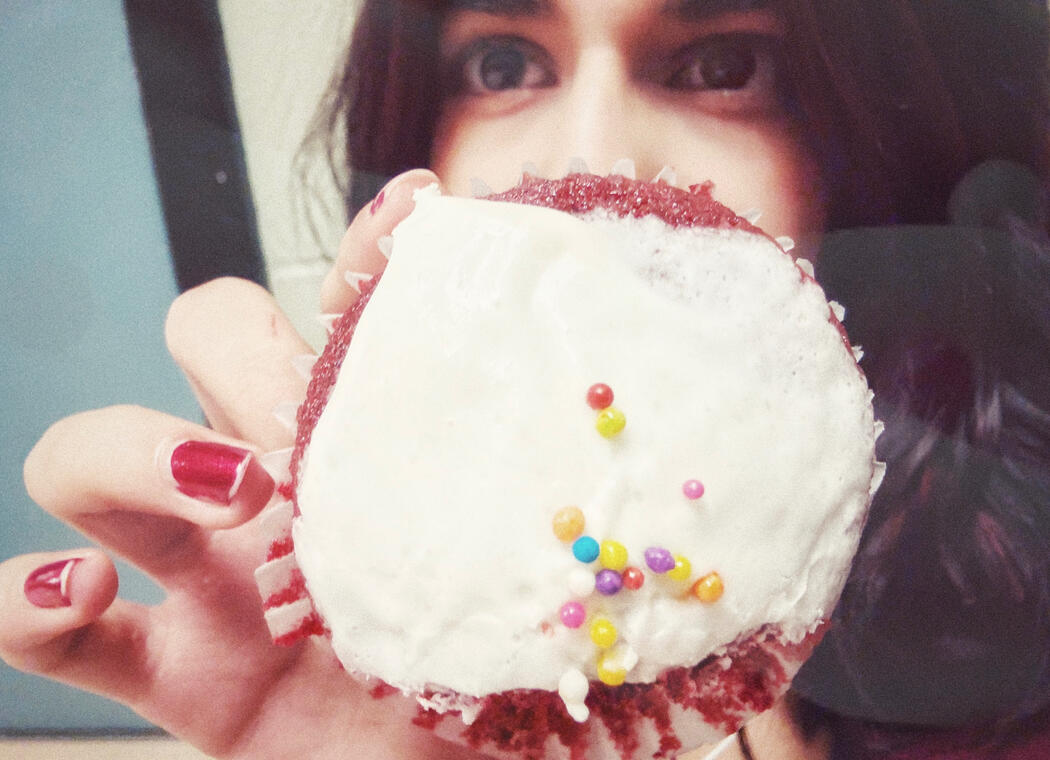 Red velvet girl with a red velvet cupcake. Me!